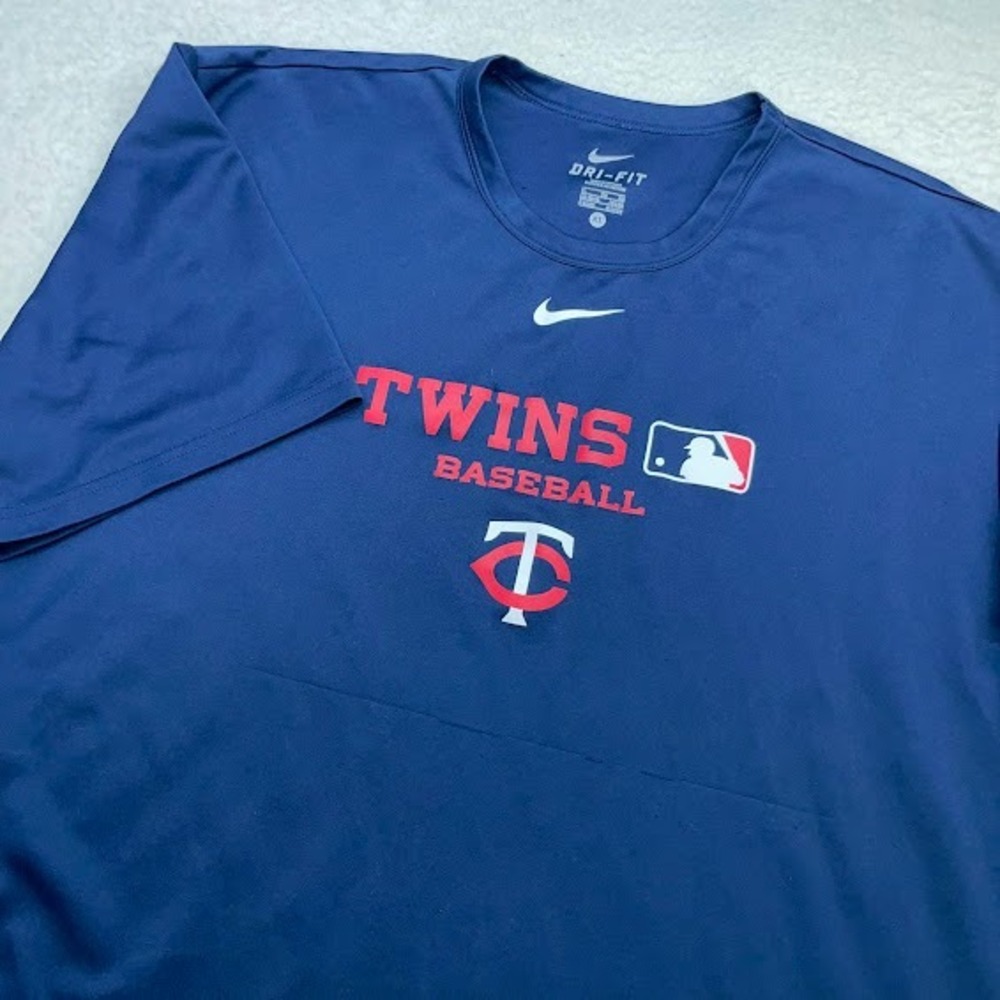 Nike Dri Fit Twins Baseball T Shirt mens XL Navy Blue MLB Authentic Collection